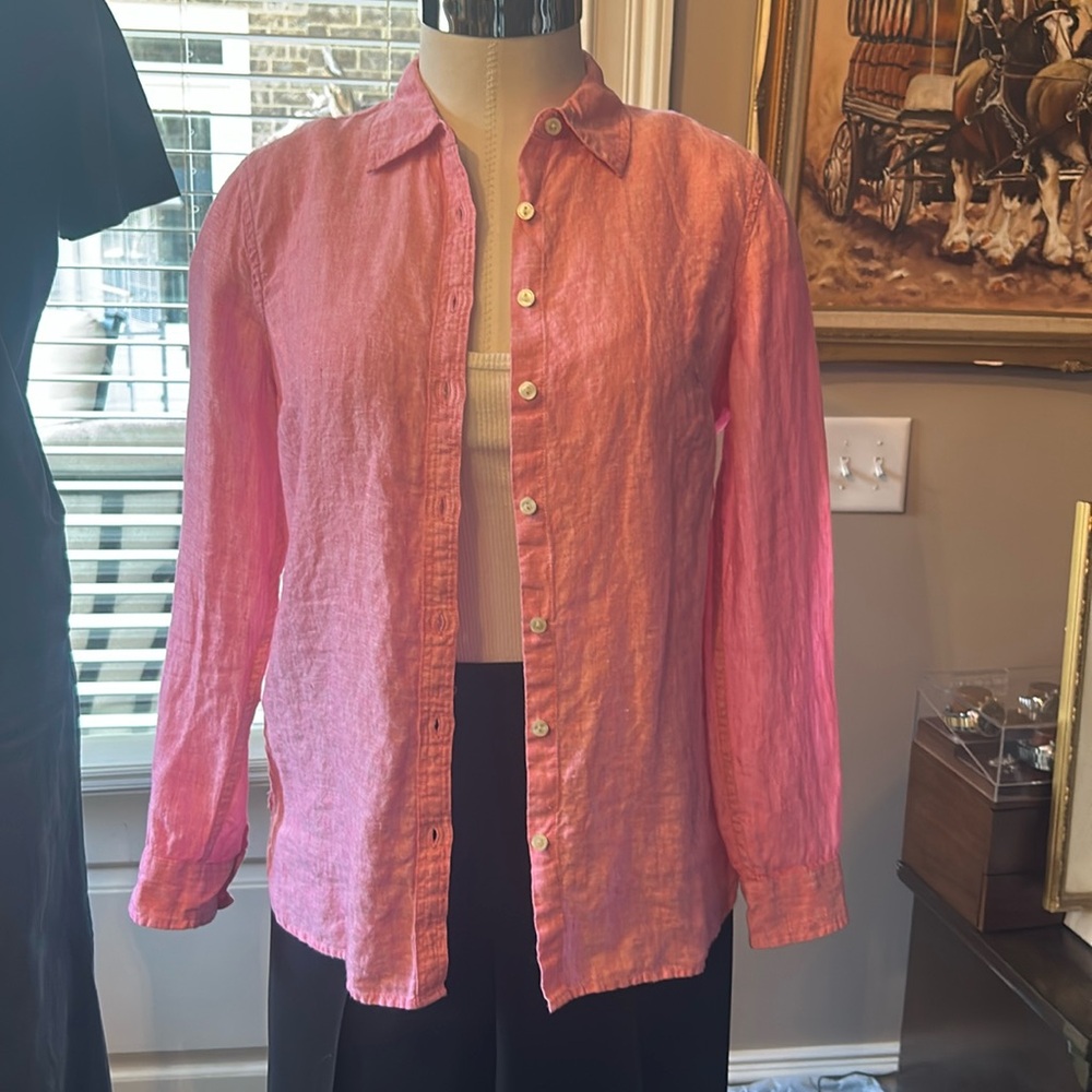 Talbots Sz SP 100% Linen Pink Button Down Shirt EUC